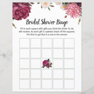 Papier Bingo de mariée à l'élégante Bourgogne et aux fleu