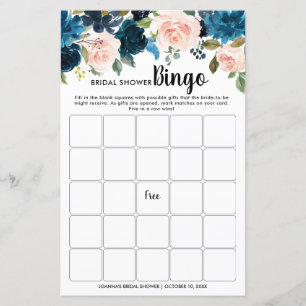 Papier Bingo Fête des mariées florale bleu bleu marine