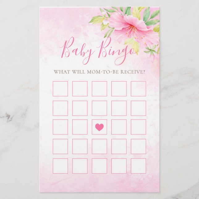 Papier Bingo Floral Aquarelle Botanique Baby shower Jeu (Devant)