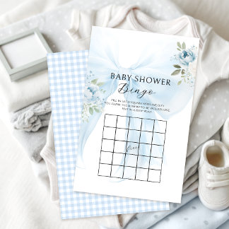 Papier Bingo Floral Blue Bow Baby Boy Shower Games