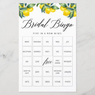 Papier Bingo Game Card Lemon Fête des mariées Thème