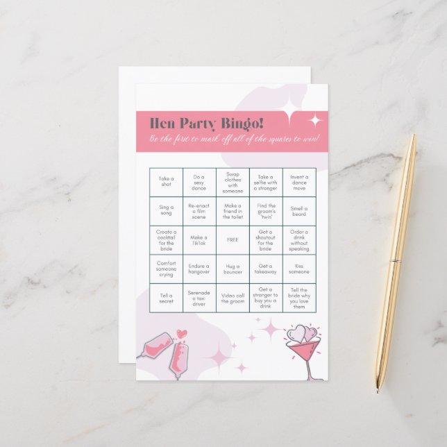 Papier Bingo Hen Party | Hen Do | Icebreaker | MARIAGE (Devant/Arrière en situation)