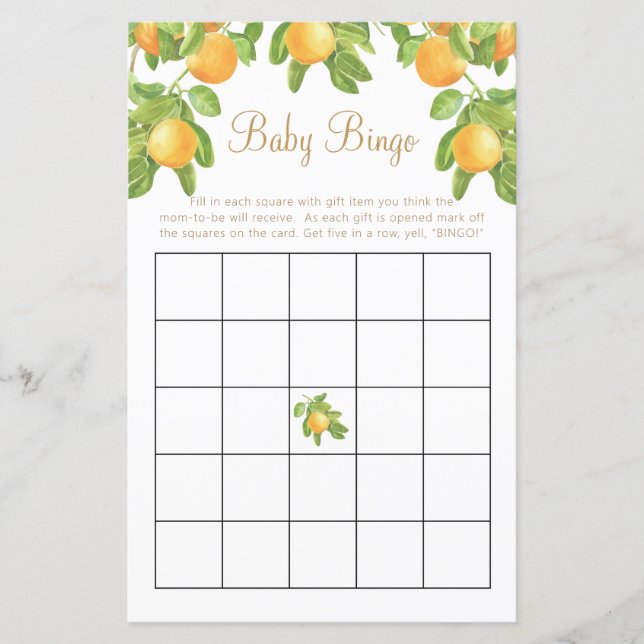 Papier Bingo Little Cutie Citrus Baby shower Jeu (Devant)