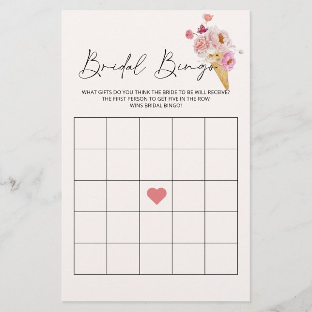 Papier Bingo nuptiale Crème de glace Jeu de Fête des mari (Devant)