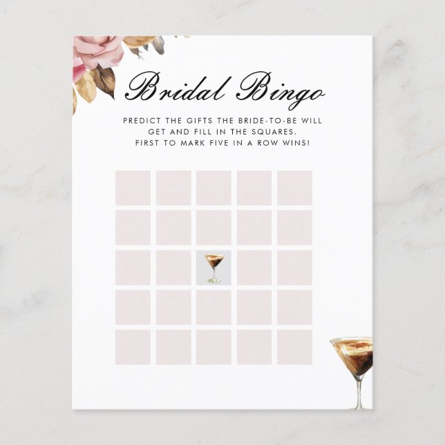 Papier Bingo nuptiale Espresso Martini jeu de Fête des ma (Devant)