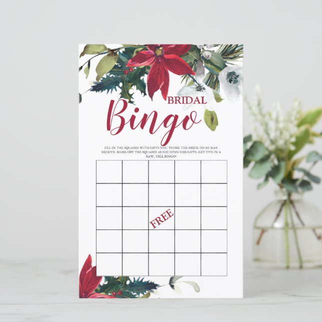 Papier Bingo nuptiale Noël Poinsettia jeu nuptiale (Debout devant)