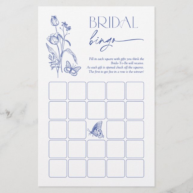 Papier Bingo nuptiale Quelque chose Blue Floral Douche Je (Devant)