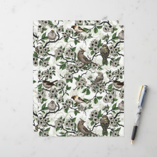 Papier Birds and cherry blossom on white