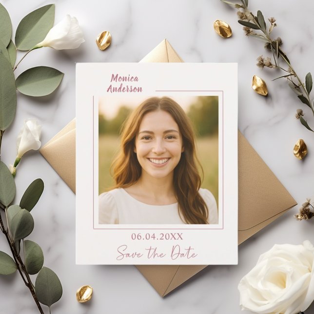 Papier Birthday ivory rose gold photo Save the Date card (Créateur téléchargé)