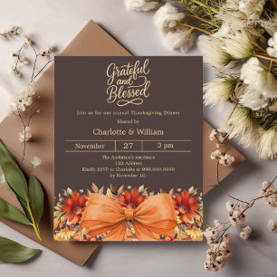 Papier Bister bow orange Thanksgiving dîner invitation