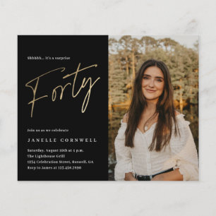 Papier Black and Gold Photo 40th Birthday Invitation