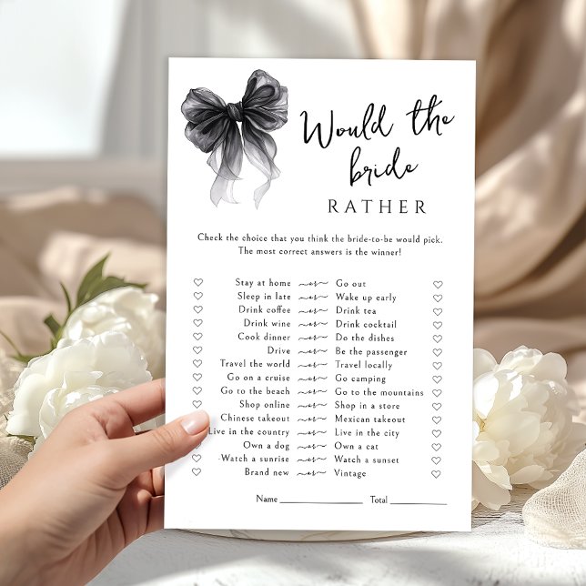 Papier Black Bow Would She Rather Bridal Shower Game (Créateur téléchargé)