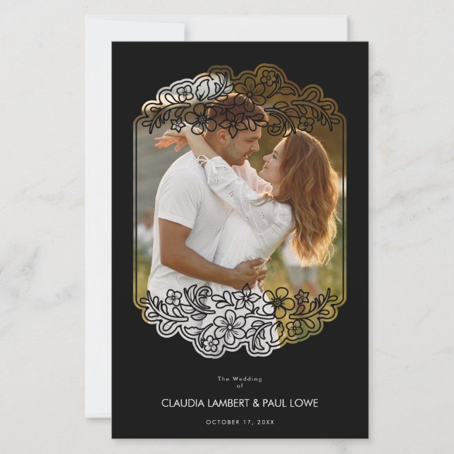 Papier Black Budget Nice Floral Frame Wedding Photo (Devant)