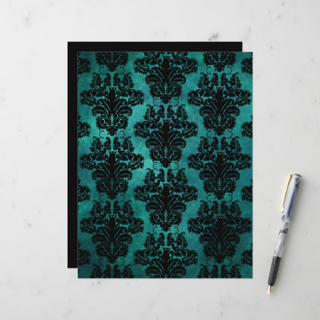 Papier Black Cat Damask  (Devant/Arrière en situation)