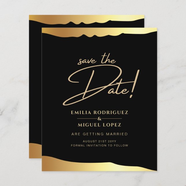 Papier Black Cravate Mariage Gold Foil Script Élégant évé (Devant / Derrière)