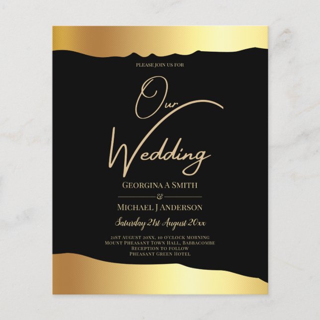 Papier Black Cravate Mariage Gold Foil Script Élégant évé (Devant)