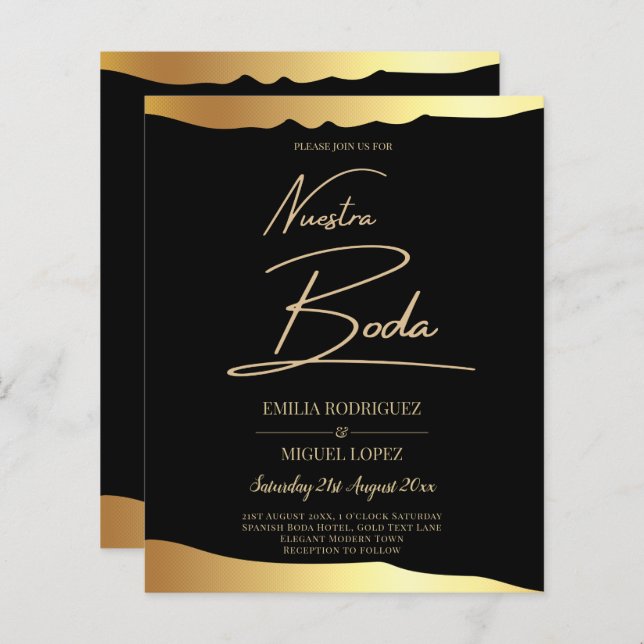 Papier Black Cravate Mariage Gold Foil Script Élégant évé (Devant / Derrière)