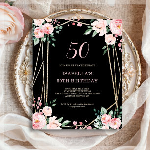 Papier Black Floral 50e Budget Invitation Anniversaire