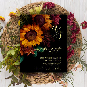 Papier Black & Gold Fall Floral Wedding Enregistrer la da