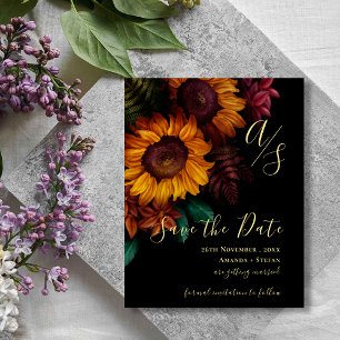 Papier Black & Gold Fall Floral Wedding Enregistrer la da