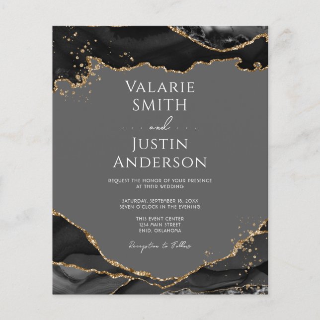 Papier Black Gold Glitter Agate Wedding Invitation (Devant)