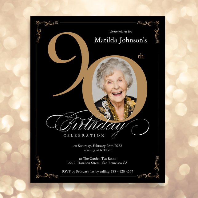Papier Black Gold Photo Budget 90e anniversaire Invitatio (Mockup View)