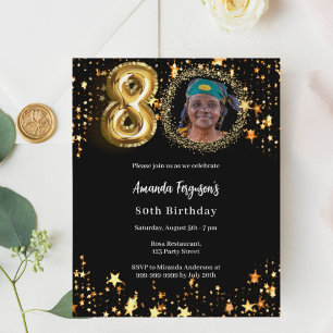 Papier Black gold photo étoiles 80e anniversaire invitati