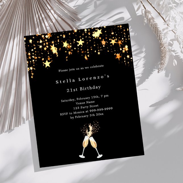 Papier Black gold stars salue l'invitation d'anniversaire (Créateur téléchargé)
