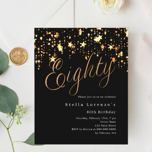 Papier Black or stars budget 80e anniversaire invitation