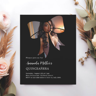 Papier Black photo bow élégante Quinceanera invitation