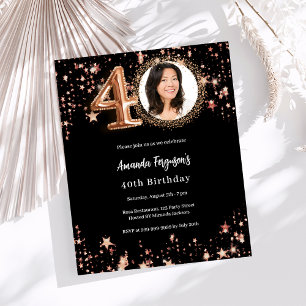 Papier Black rose or photo 40e anniversaire invitation