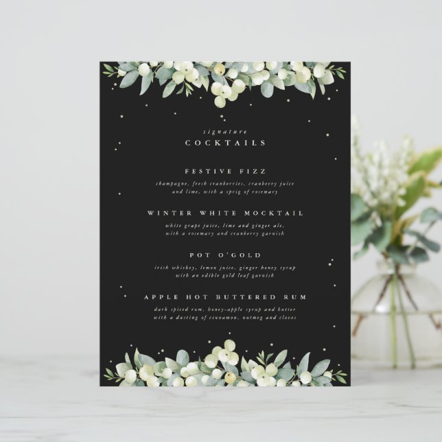 Papier Black Snowberry + Eucalyptus Mariage Boissons Bar (Debout devant)