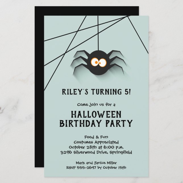 Papier Black Spider Kids Halloween Invitations d'annivers (Devant / Derrière)