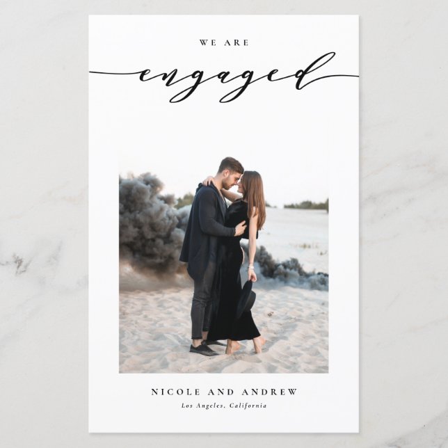 Papier Black Whimsical Script Engagement Announcement (Devant)