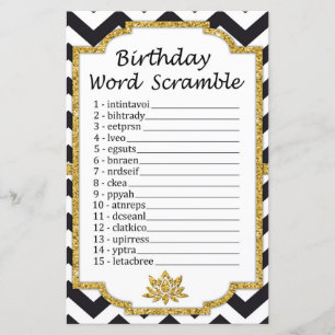 Papier Black White Chevron Anniversaire Word Scramble Jeu