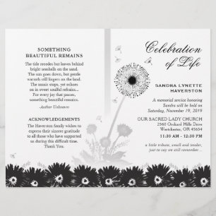 Papier Black & White Floral Funeral Program avec photo