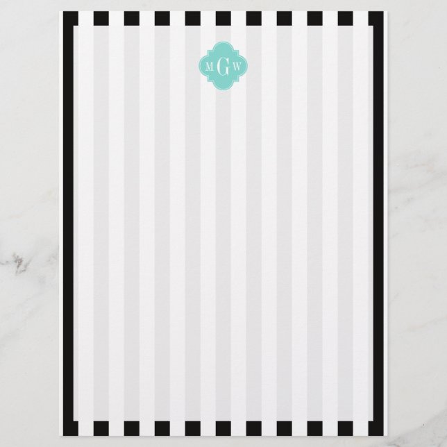 Papier Black White Stripe Turquoise Quatrefoil (Devant)