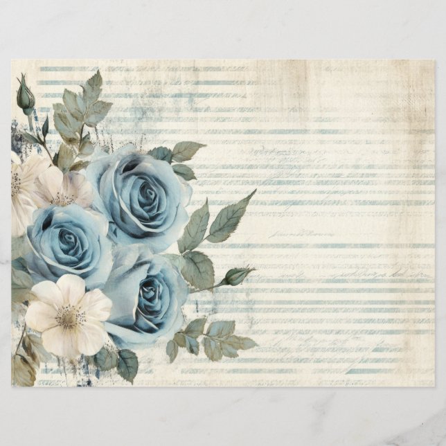 Papier blanc bleu Floral Vintage (Devant)