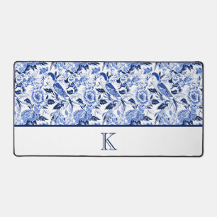 Papier bleu à motif d'oiseau à monogramme