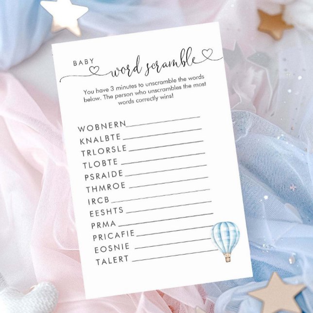 Papier Bleu Baby shower à air chaud Bleu Mot (Créateur téléchargé)