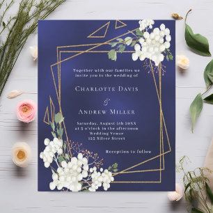 Papier Bleu blanc floraux faire-part de mariage géométriq