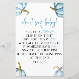 Papier Bleu Citrouille automne ne pas dire Baby shower je