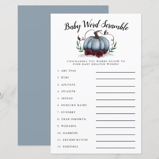 Papier Bleu Citrouille Mot Bébé Jeu (Devant / Derrière)