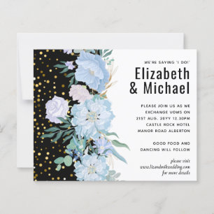 Papier Bleu clair Floral Noir Moderne Budget Mariage