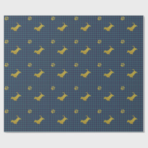 Papier bleu d'emballage cadeau de patte de chien