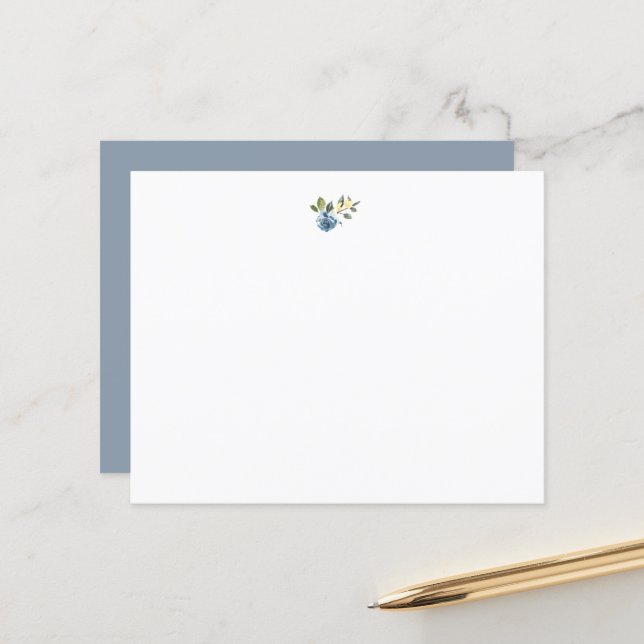 Papier Bleu Dusty Jaune Botanique Floral (Devant/Arrière en situation)