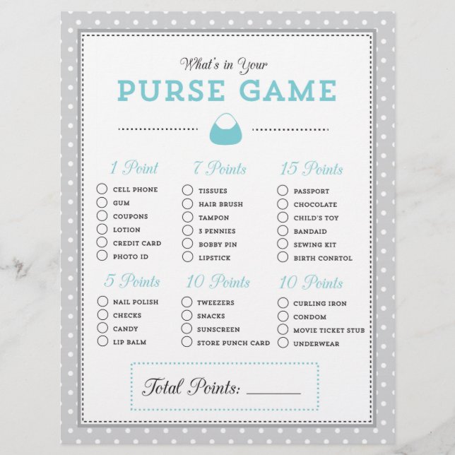 Papier Bleu et gris Qu'est-ce que votre sac à main? Jeu (Devant)