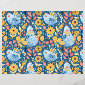 Papier Bleu et jaune poule bouho sans soudure motif
