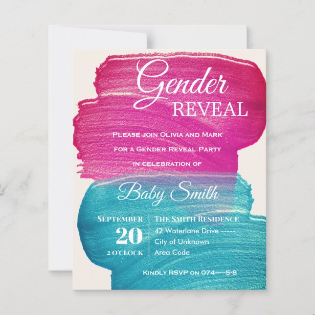 Papier Bleu et rose Paint Smear Genre Reveillez Invitatio (Devant)