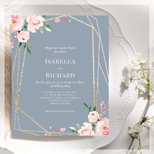 Papier Bleu et rose pâle Faire-part de mariage floral
